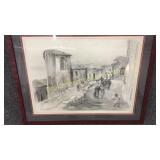 Lithograph Village Street Scene