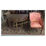 French Demilune Game Table & Barrel Back Chair