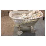Rolling Wicker Baby Carriage