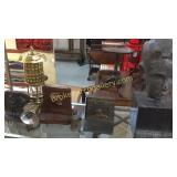 3 Set Bookends & lead Face Sculpture, 2 Lanterns