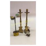 Metal Palm Tree, Monkey Holder, Pr. Candlesticks