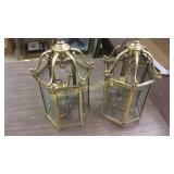 Pair Vintage Brass Pendant Lights