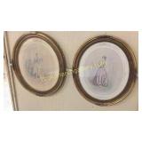 Pair Fashion Prints in Oval Gilt Frames