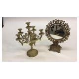 Victorian Brass Mirror, Brass Candelabra