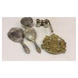 Dresser Set, Opera Glasses, Brass Trivet