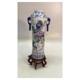 Asian Ceramic Dragon Vase on Wood Stand