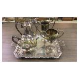 2 Plated Trophies, SIlverplate Tray, 2 Servers