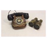 Pair Brass Binoculars, Copper Clad Telephone