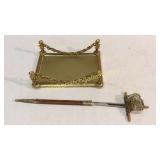 Miniature Sword Letter Opener, Brass Stand
