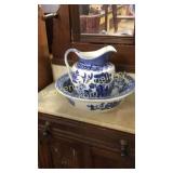 Blue Willow Bowl and Pitcher Set