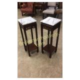 Pair Marble Top Plant Stands & Bust Stand
