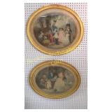 2 Oval Framed Prints, Colonial Life