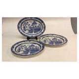 3 Oval Blue Willow Platters