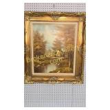 Oil on Canvas, House by a Stream