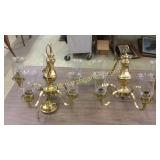 2 Vintage Brass 5 Light Chandeliers