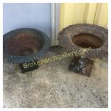 2 Antique Cast Iron Garden Urns