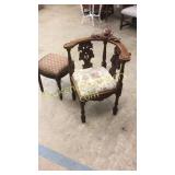 Carved Renaissance Style Corner Chair, Vanity