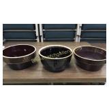 3 Brown Ware Batter Bowls