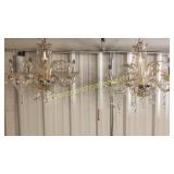 Pair Glass & Crystal 6 Light Chandeliers