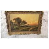 Oil on Canvas Sheep at Sunset