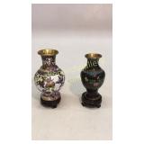 2 Cloisonné Vases on Wood Stands