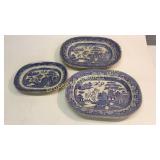 3 Blue Willow Platters