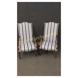 Pair High Back Open Armchairs W String Inlay