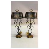 Pair Tole Style Library Lamps