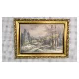 Oil on Canvas Snowy Mountain Scene