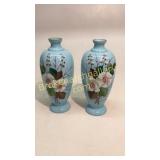 Pair Bristol Glass Hand Painted Vases