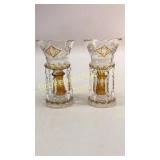 Pair Bohemian Amber Cut Lusters