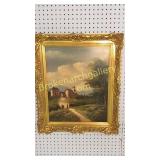 Oil on a Canvas, Castle or Fortress In Landscape