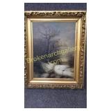 Oil on Board, Winter Scene with Wagon