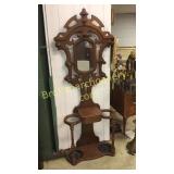 Victorian Walnut Hall Tree W Pans