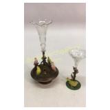 2 Bird Form Stands, Glass Insert Vases