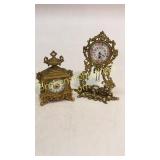 2 Diminutive Brass Mantle Clocks