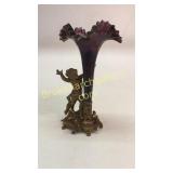 Victorian Bronze Putti Stand w/ Trumpet Vase