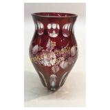 Bohemian Ruby Cut To Clear Vase