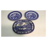 3 Pieces Blue Transferware