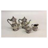 4 Piece Ornate Silver Plate Tea Service