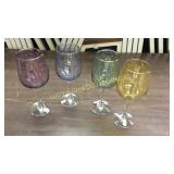 4 Italian Etched Glass Goblets