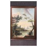 Oil on Canvas, Peaceful Harbor, Church