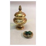 2 Pieces Gilt and Enameled Glass