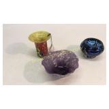 3 Pieces Blown Art Glass