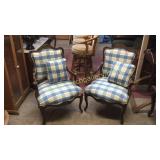 Pair French Style Upholstered Open Armchairs