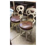 Pair Bar Stools W Swivel Leather Sets