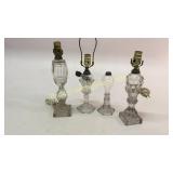 4 Clear Glass Converted Oil Lamps