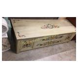 Paint Decorated Bench W Cupboard Doors & Drawers