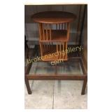 Glass Top Coffee Table & Revolving Bookcase