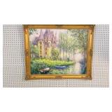 Impression Style Oil Painting, Castle and Stream